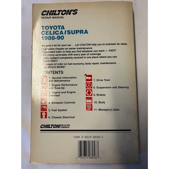 Chilton's Repair Manual Toyota Celica Supra 1986-90 - Picture 2 of 3